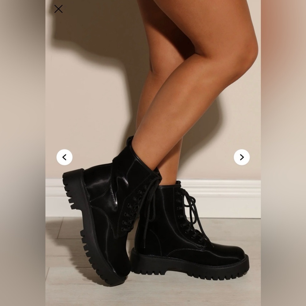 Fashion Nova Glossy Black Combat Boots